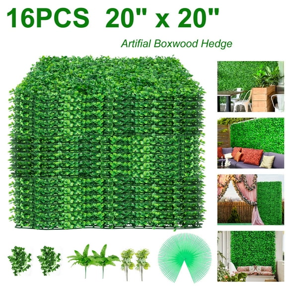 VEVORbrand 16PCS 20"x20" Artificial Boxwood Hedge Panels,400 Stiches per Panel Boxwood Hedge Wall Panels, PE Artificial Grass Backdrop Wall 1.6",Privacy Screen for Decoration of Outdoor, Indoor,