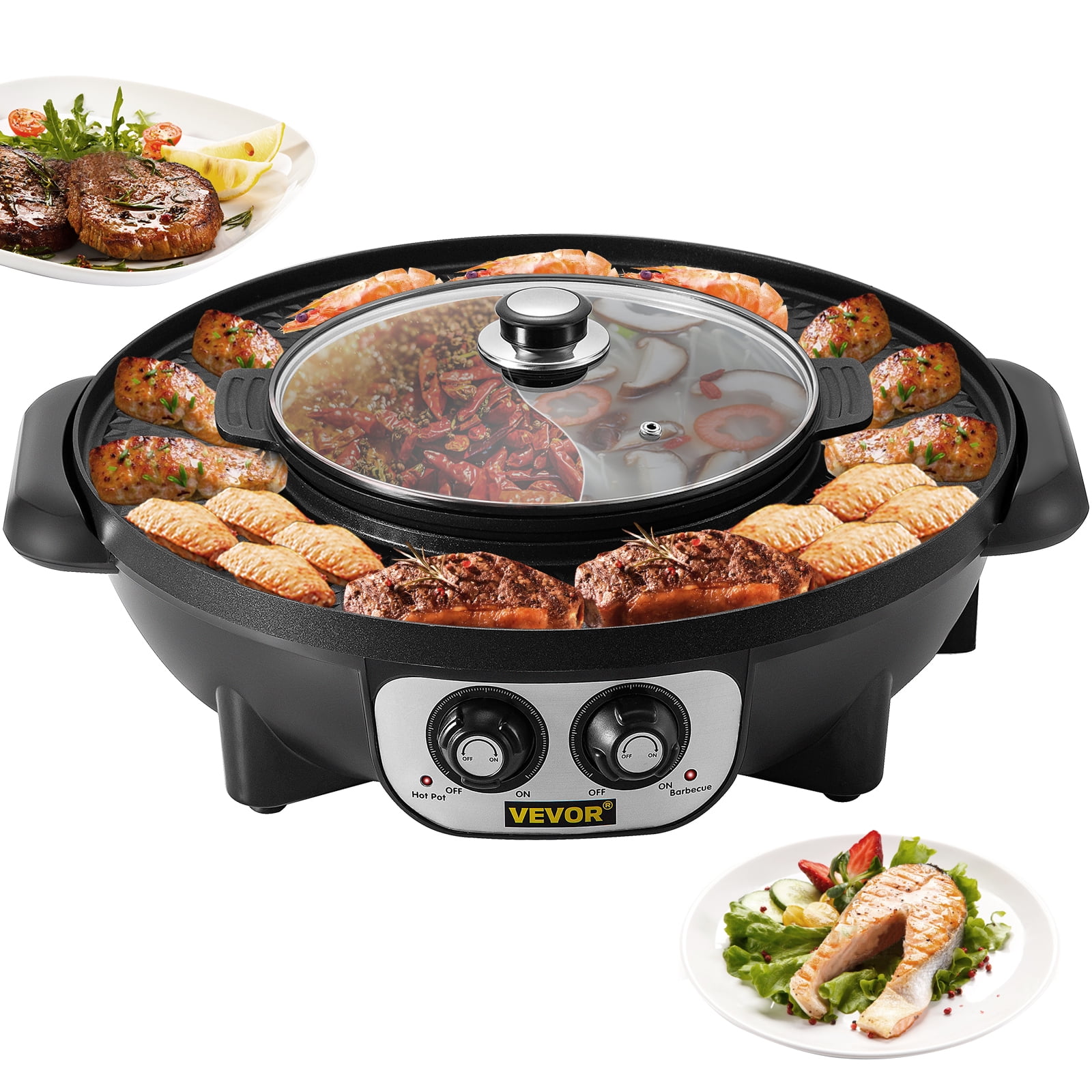 TFCFL Electric Hot Pot BBQ 2 in 1 2200 W Double Separation Korean Barbecue  Grill Household Hot Pot 44 cm Baking Mould Grill Pan Ceramic Coating