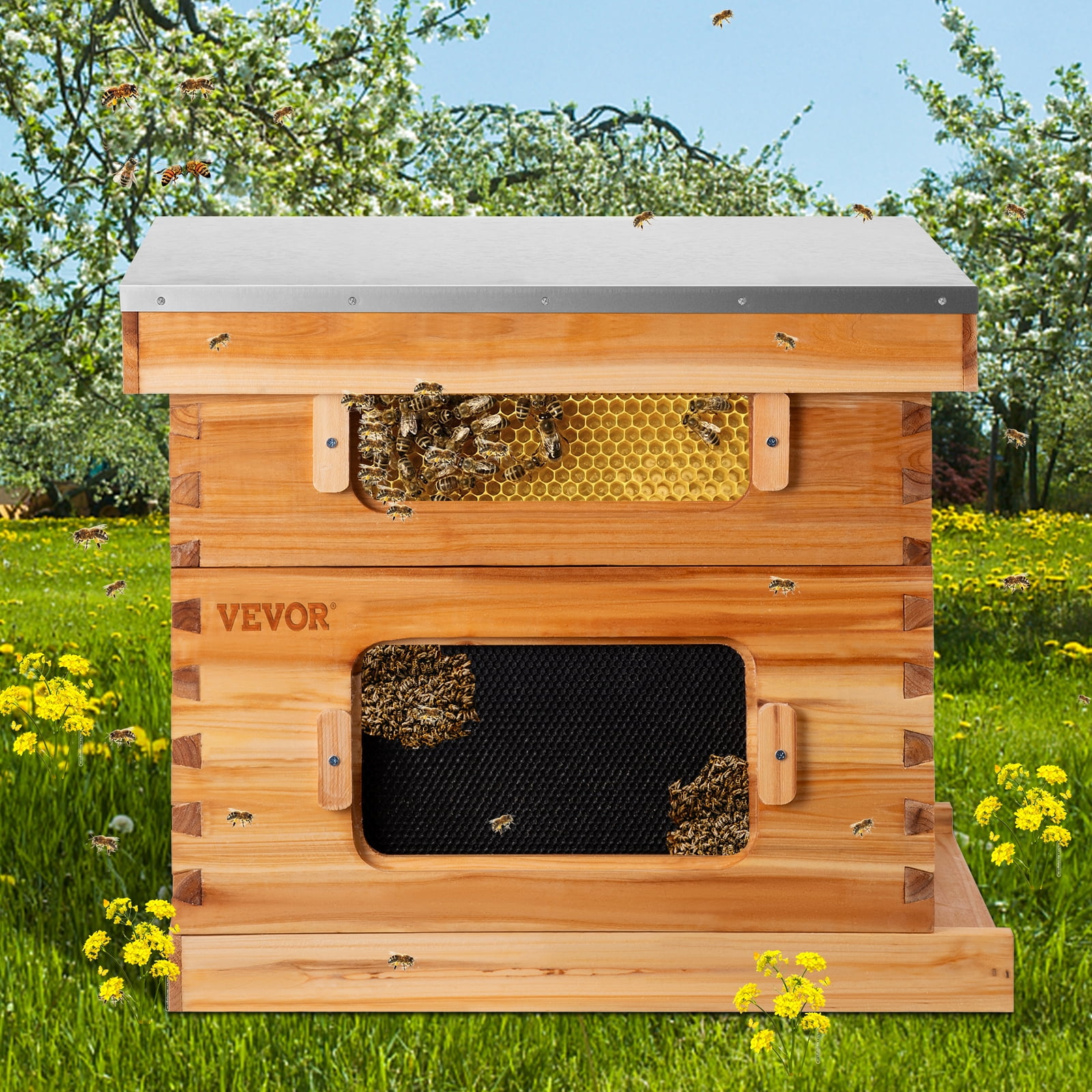 VEVOR Bee Hive 10-Frame Complete Beehive Kit 100% Beeswax Natural