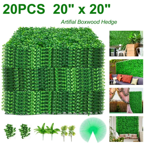 VEVORbrand 20 PCS 20"x20" Artificial Boxwood Hedge Panels, 400 Stiches per Panel Boxwood Hedge Wall Panels, PE Artificial Grass Backdrop Wall 1.6", Privacy Screen for Decoration of Outdoor, Indoor