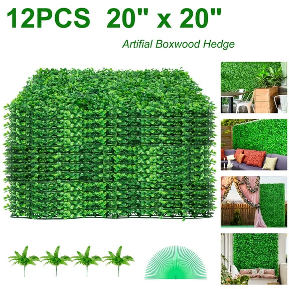 VEVORbrand 20X20" Artificial Boxwood Panel UV 12 PCS Boxwood Hedge Wall Panels Artificial Grass Backdrop Wall 4cm Green Grass Wall Fake Hedge for Decor Privacy Fence Indoor Outdoor Garden Backyard