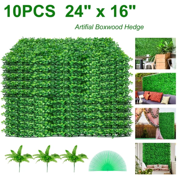 VEVORbrand 24X16" Artificial Boxwood Panel UV 10 PCS Boxwood Hedge Wall Panels Artificial Grass Backdrop Wall 4cm Green Grass Wall Fake Hedge for Decor Privacy Fence Indoor Outdoor Garden Backyard