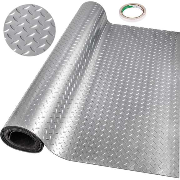 VEVORbrand 25.2x3.6ft Garage Flooring Cover Mat, Vinyl Diamond Floor Anti-slip Covering Gym Flooring Mat, Silver