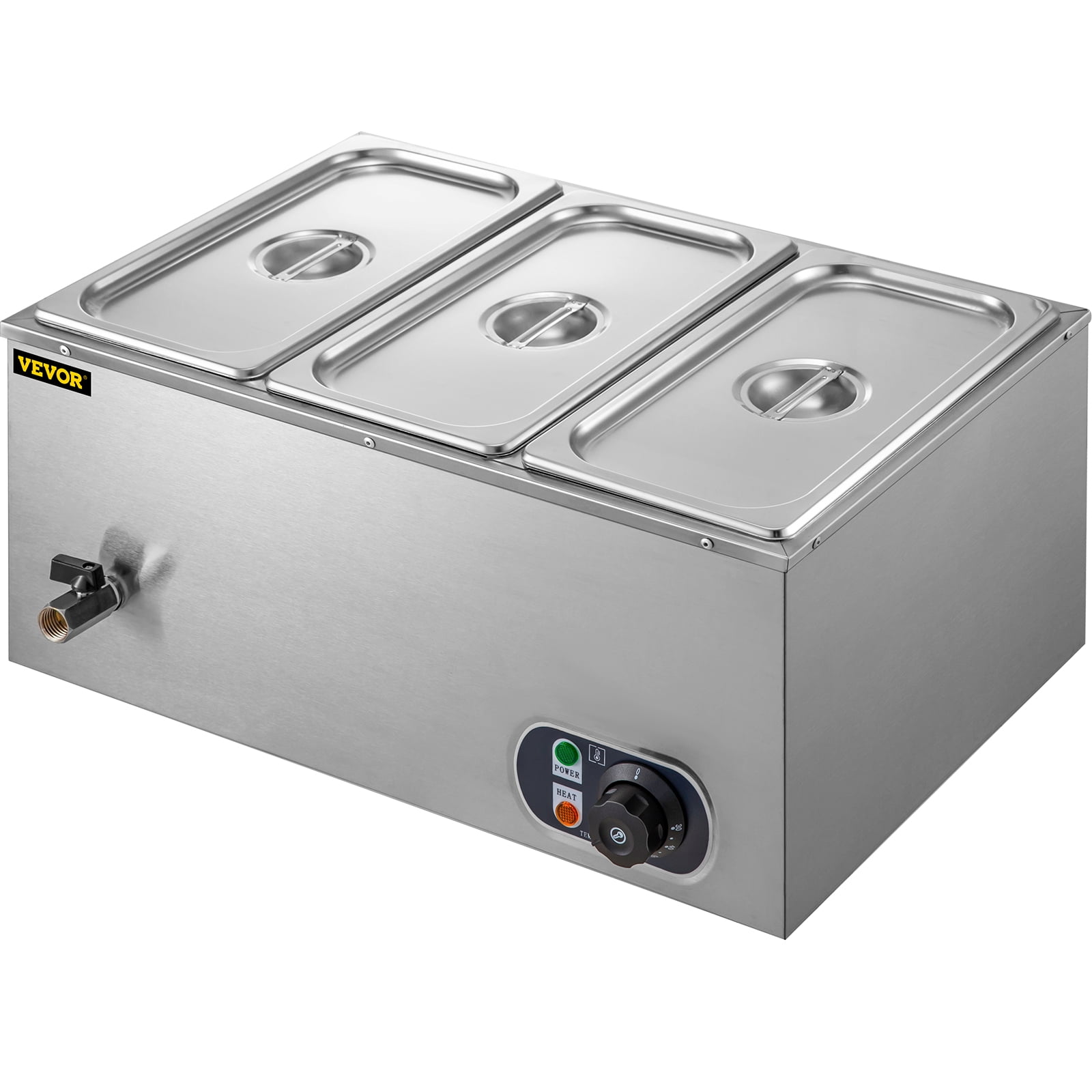 110V 4-Pan Commercial Food Warmer, 1200W Electric Steam Table 15cm