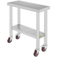 thumbnail image 1 of VEVORbrand 30 x 12 x 34 Inches Stainless Steel Work Table 3-Stage Adjustable Shelf with 4 Wheels Heavy Duty Commercial Food Prep Work Table with Brake for Kitchen, 1 of 9