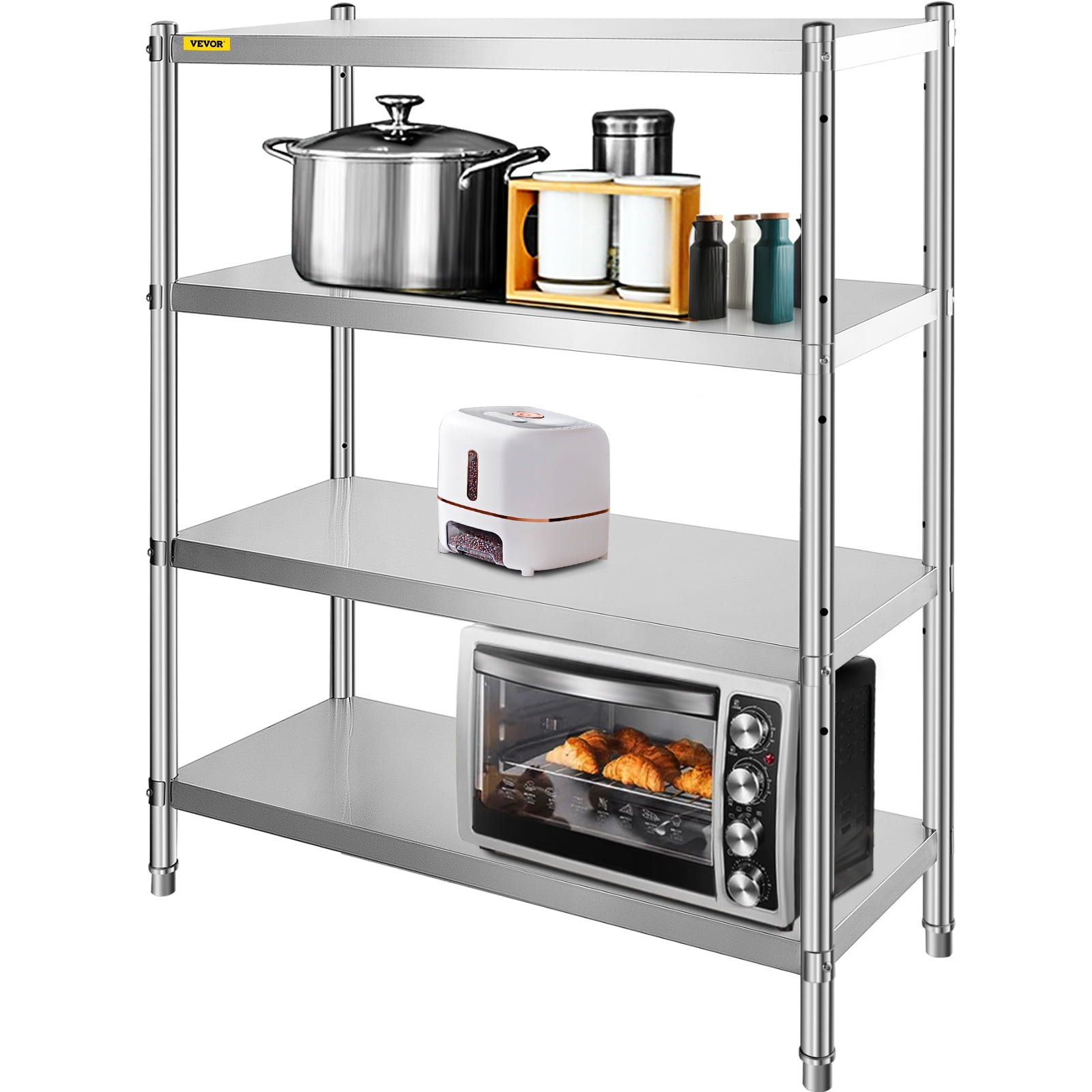 Storage Shelves, 4 Tier Shelf Adjustable Stainless Steel Shelves, Sturdy  Metal Shelves Heavy Duty Shelving Units and Storage for Kitchen Commercial