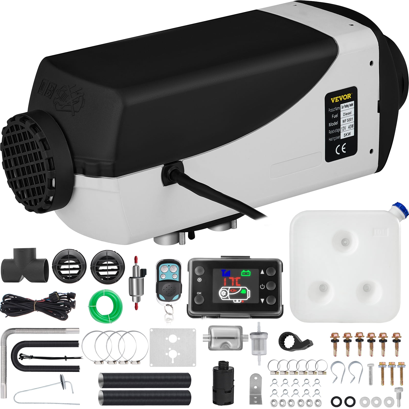 VEVORbrand 5KW Diesel Air Heater 10L Tank Diesel Heater 12V Diesel Parking  Heater Muffler with LCD Thermostat and Remote Control for RV Bus Trailer  Motor-home and Boats - Walmart.com