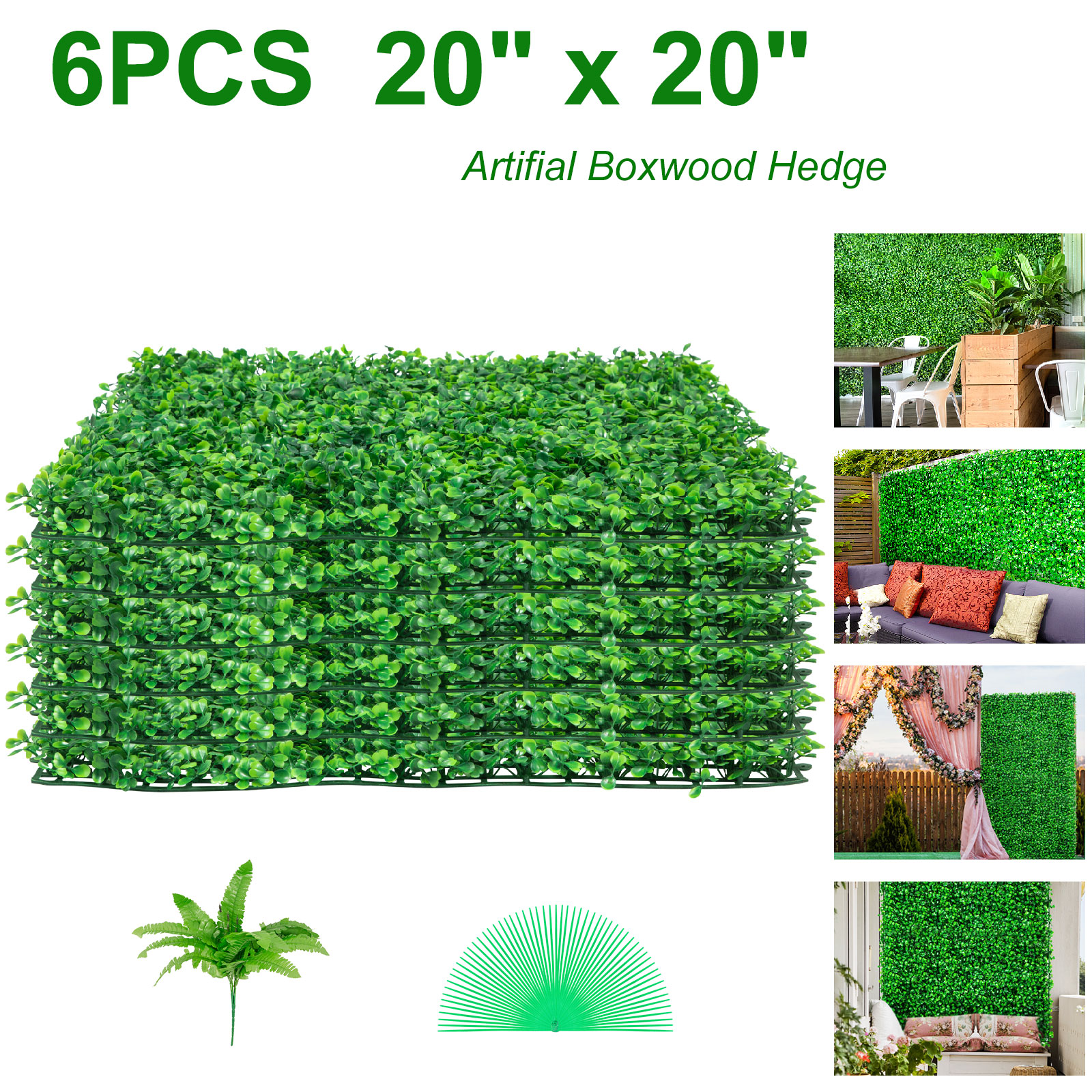 Efavormart 4 Pack Artificial Boxwood Hedge Faux Foliage Green Garden ...