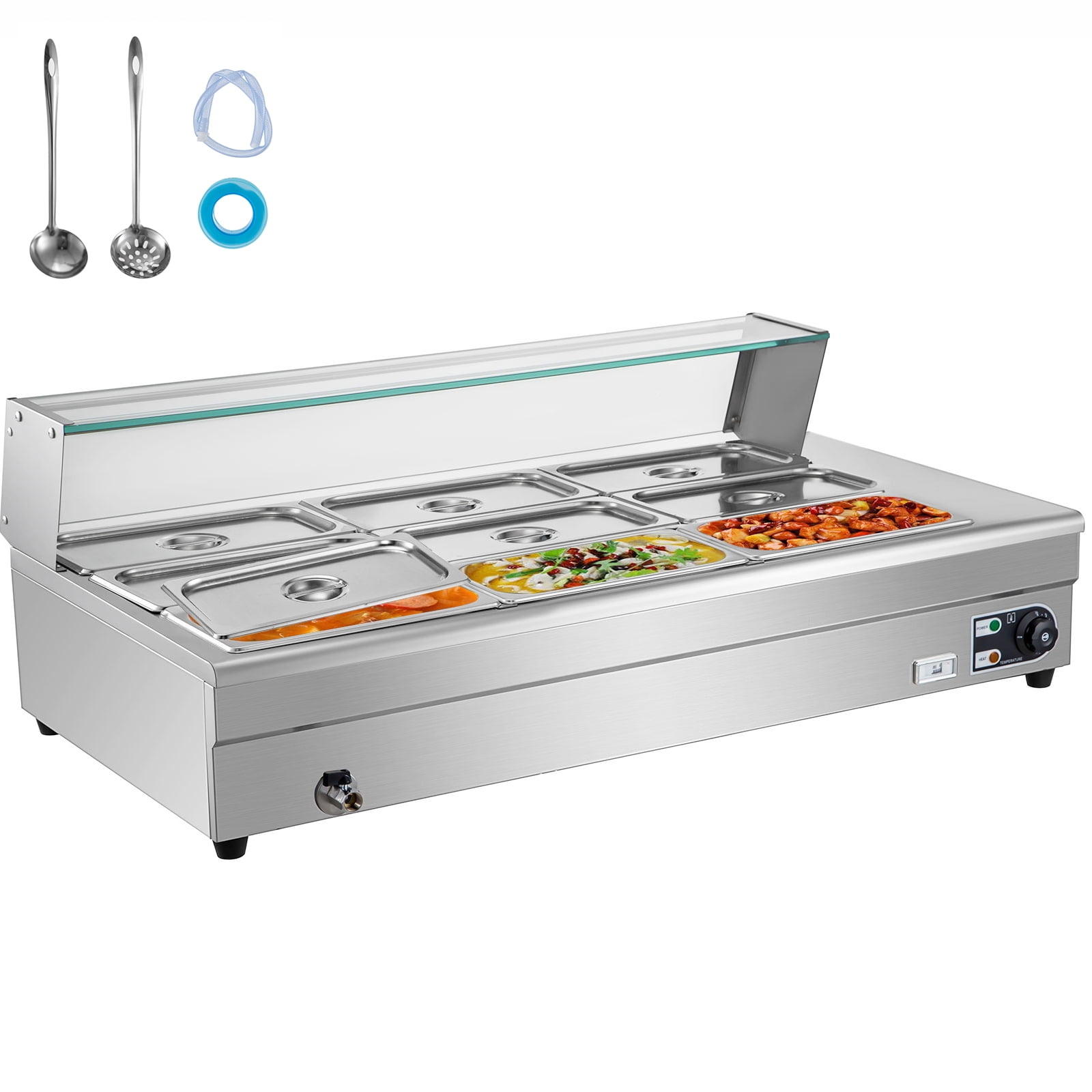 VEVOR 3-Pan Commercial Food Warmer, 3 x 8qt Electric Steam Table, 1500W Professional Countertop Stainless Steel Buffet Bain Marie with 86-185f Temp