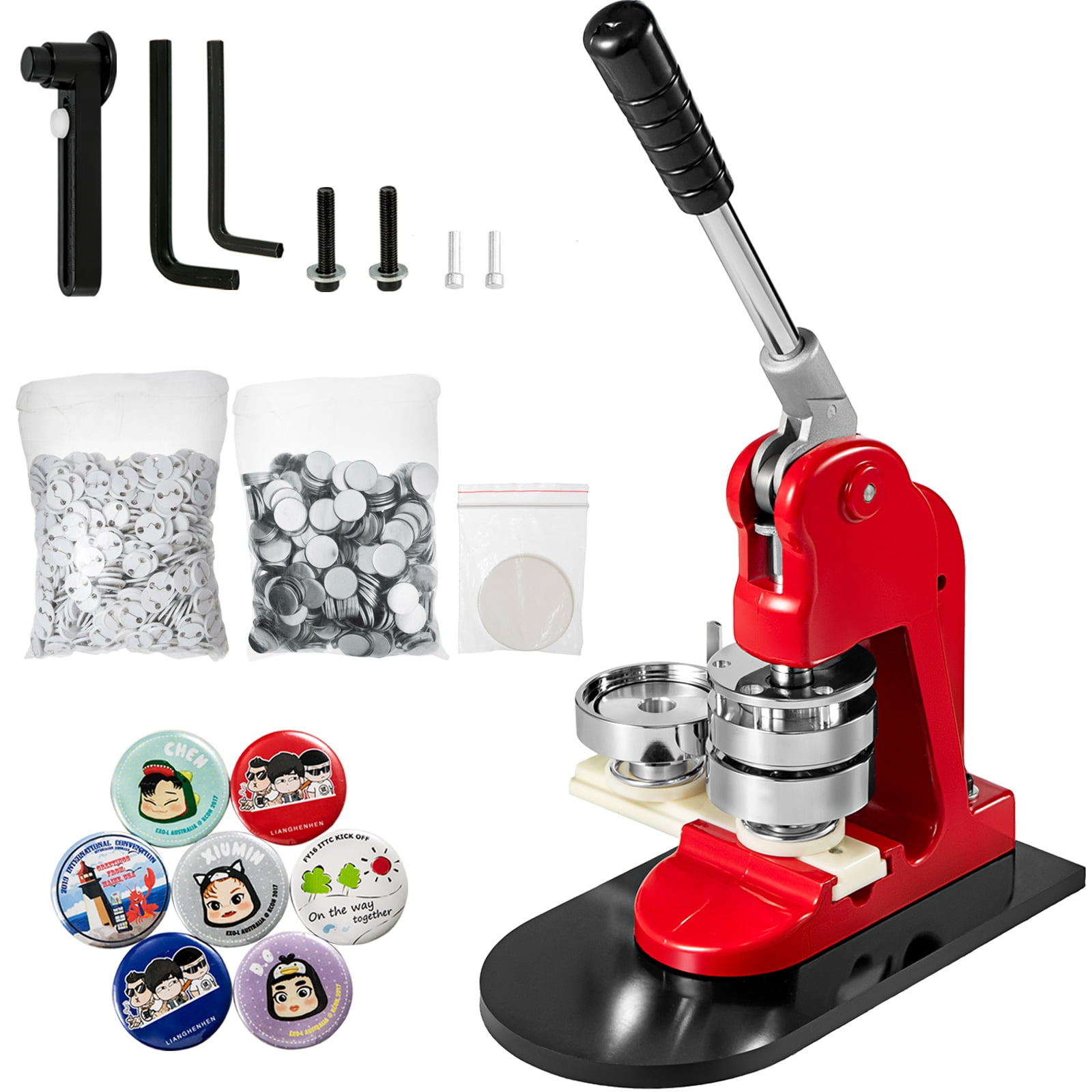 VEVORbrand Button Maker 3 inch 75 mm Button Badge Maker Punch Press Machine with 500 Pcs Circle Button Parts and Circle Cutter, Red