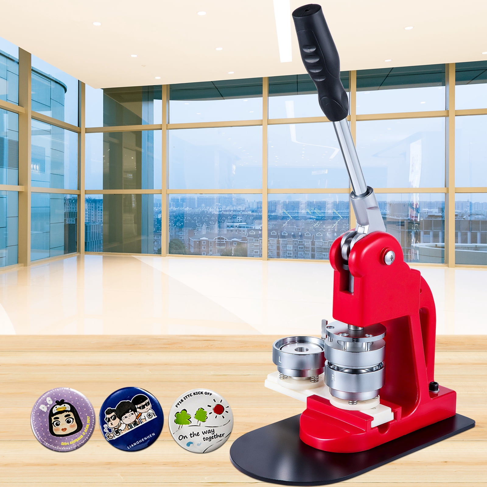 VEVORbrand Button Maker Machine 44 mm Button Badge Maker 1.73 Inch Red Pins Punch Press Machine With 1000 Pcs Circle Button Parts And Circle Cutter