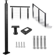 VEVORbrand Cable Railing Post Level Deck Stair Post 42 x 1.97 x 1.97" Handrail Post Stainless Steel Brushed Finishing Deck Railing Pre-Drilled Pickets with Mounting Bracket Stair Railing Kit Black