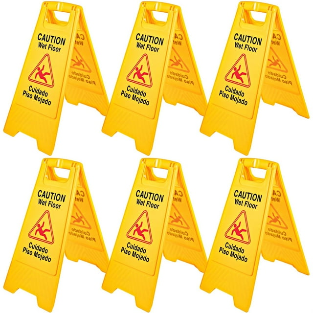 VEVORbrand Caution Wet Floor Signs Yellow Wet Floor Sign Double Sided FoldOut Bilingual Floor