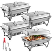 VEVORbrand Chafing Dish 4 Packs 9L/8 Quart Stainless Steel Chafer Full Size Rectangular Chafers for Catering Buffet Warmer Set with Folding Frame