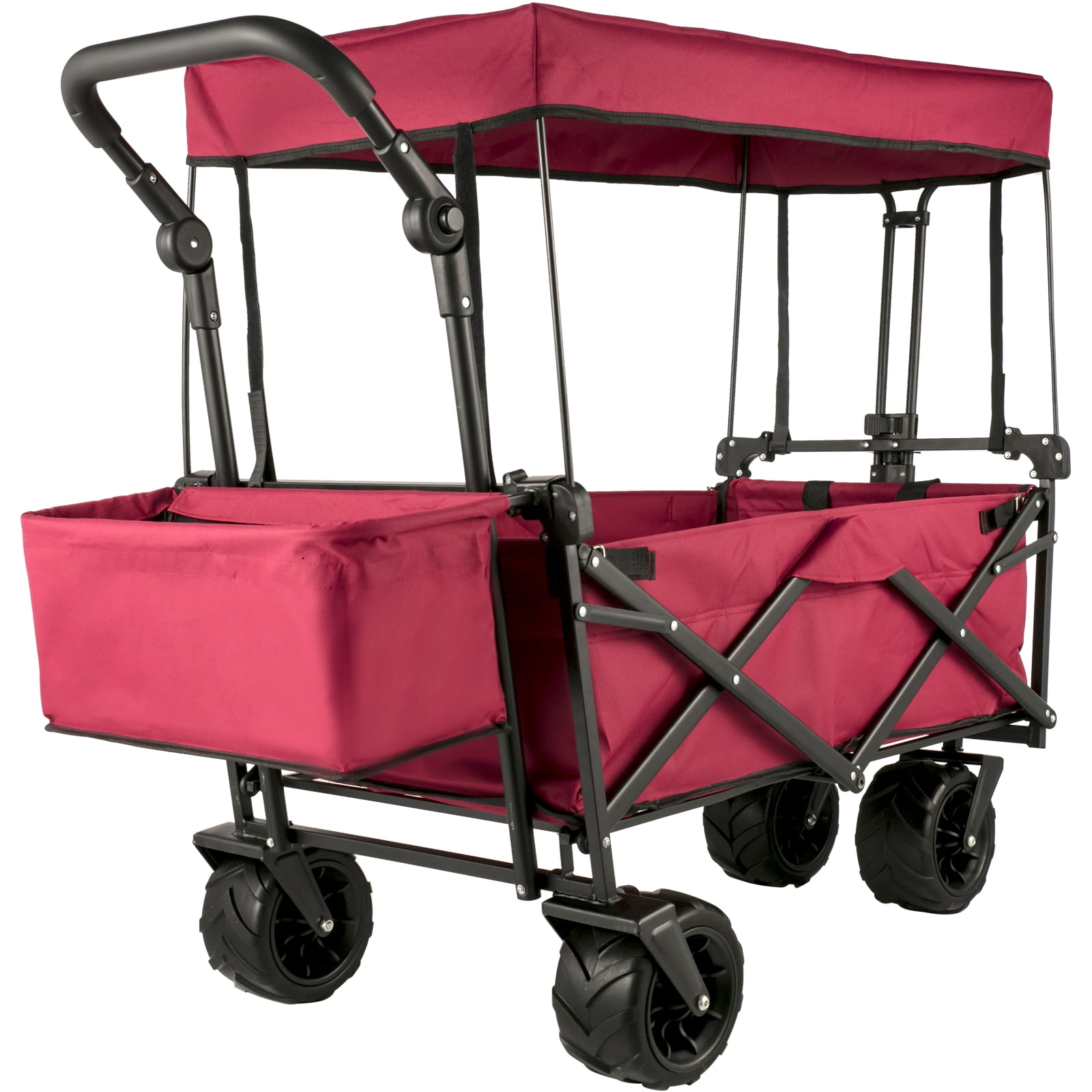 VEVOR Collapsible Wagon Cart with Removable Canopy, Foldable Utility Wagon, 600D Oxford Polyester & Steel Frame, 220.5 lbs, 39 x 21.4 x 39 in, Red