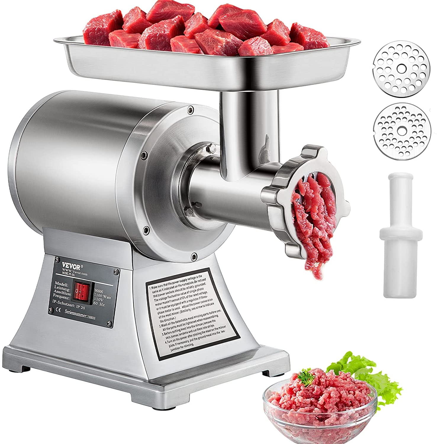 VEVORbrand Commercial Electric Meat Grinder, 550lbs & 1100W