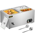 thumbnail image 1 of VEVO Commercial Food Warmer 1x1/2GN and 2x1/4GN, 3-Pan Stainless Steel Bain Marie 24Qt,1500W Steam Table 15cm/6inch Deep,Temp. 86-185℉ Electric Soup Warmer with Lids & 2 Ladles, 1 of 9