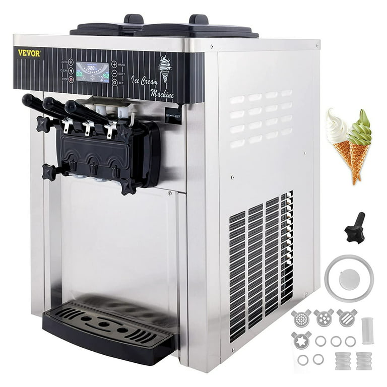 Commercial Ice Cream Maker, 22-30L/H Soft Serve Ice Cream Machine  Countertop Stainless Steel with LCD Panel 2450w for Home Bars Restaurants