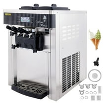 VEVORbrand Commercial Ice Cream Machine 20-28L/H Soft Serve with LED Display Auto Clean 3 Flavors 2200W for Restaurants Snack Bar, Silver