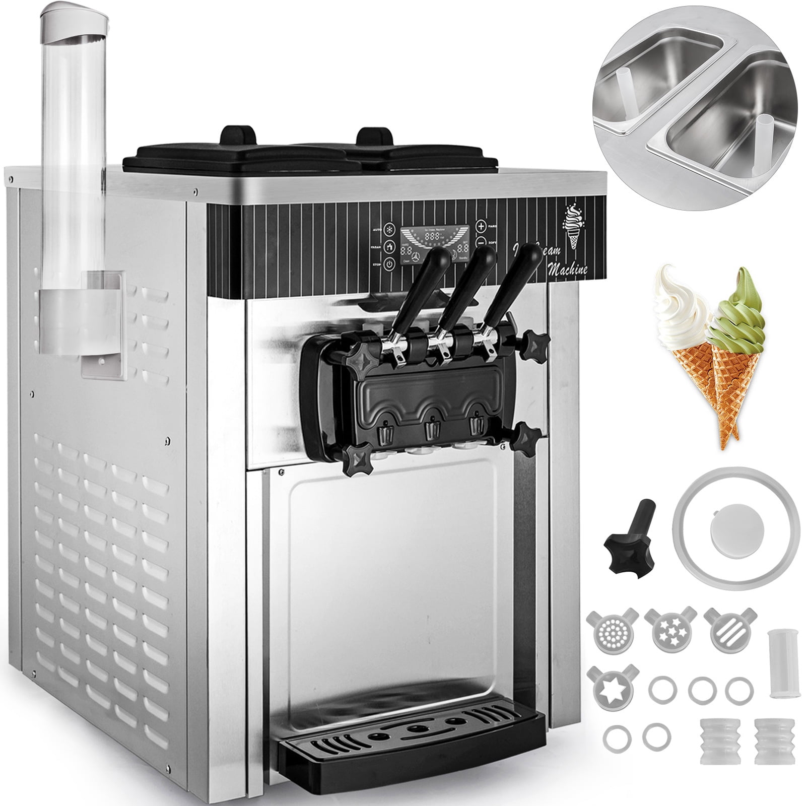 Commercial Ice Cream Machine Soft Serve LED Display Auto Clean 3 Flavors 2200W Silver in Nepal at NPR 195304 Rating 5