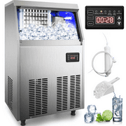 VEVORbrand Commercial Ice Maker 120-130lbs/24H with 33lbs Bin, Full Heavy Duty Stainless Steel Construction, Automatic Operation, Clear Cube for Home Bar, Include Water Filter, Scoop, Connection Hose