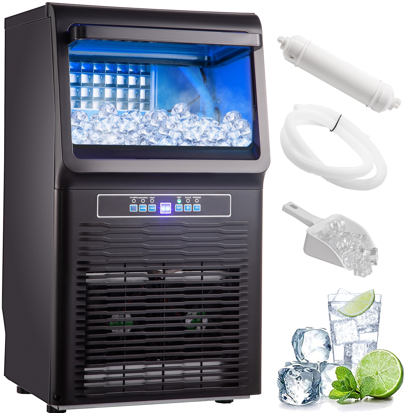 VEVORbrand Commercial Ice Maker 80 - 90 lbs/24H,Ice Machine with 33 lbs  Storage Bin, Clear Cube, Advanced LCD Panel, Auto Operation, Blue Light,  Fully