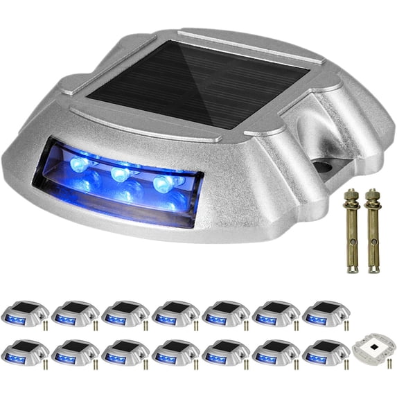 VEVOR 16Pcs Solar Driveway Lights, Switch Button, Solar Deck Lights Waterproof, 6 LED Lights, Outdoor for Path Warning Garden Walkway Sidewalk Steps, Blue