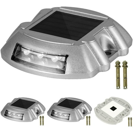 VEVORbrand Driveway Lights 4-Pack, Solar Driveway Lights with Switch Button, Solar Deck Lights Waterproof, Wireless Dock Lights 6 LEDs for Path Warning Garden Walkway Sidewalk Steps, White