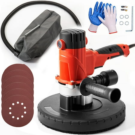 VEVORbrand Drywall Sander 1200W, Automatic Vacuum System Electric, Variable Speed 1200-2500RPM, with a Carry Vacuum Bag, 6 pcs Sanding Discs, Dust Collection System