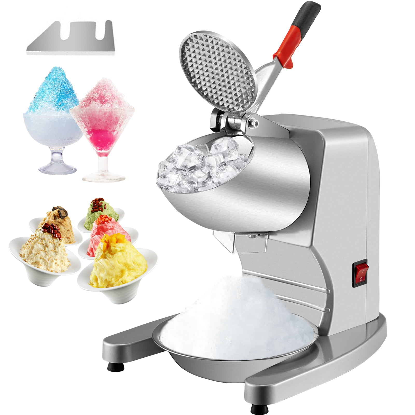 Electric Ice Crushers Machine Ice Snow Cone Maker Professional Double Blades Stainless Steel Ice Shaver Machine for Home Commercial Use (Silver)