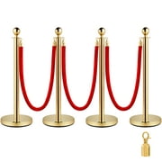VEVORbrand Gold Stanchion Posts Queue 4pcs , 38 inch Red Velvet Rope, Crowd Control Barriers Queue Line Rope, Barriers for Party Supplies