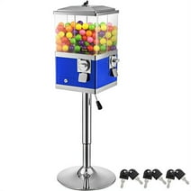 VEVORbrand Gumball Machine with Stand, Blue Quarter Candy Dispenser, Rotatable Four Compartments Square Candy Vending Machine, PC & Iron Large Adjustable Dispenser Wheels for 1 inch Gumballs