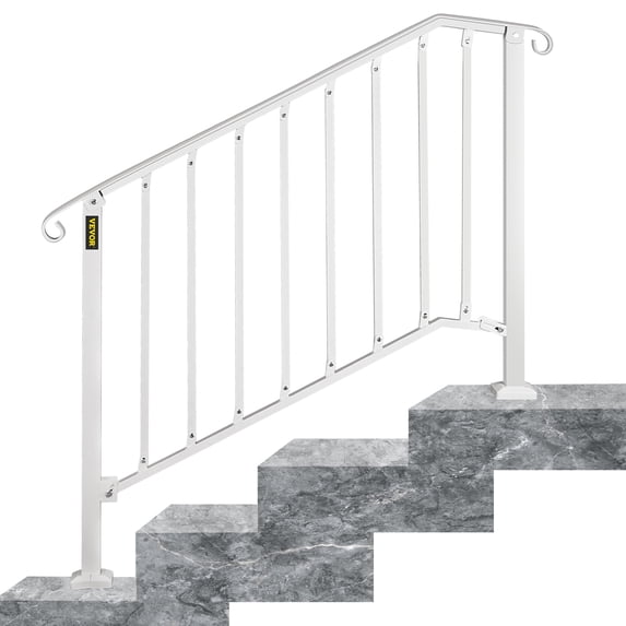 VEVORbrand Handrail Picket 3 Fits 3 or 4 Steps Matte White Stair Rail Height adjustable Wrought Iron Handrail with Installation Kit Hand Rails for Outdoor/Indoor Steps