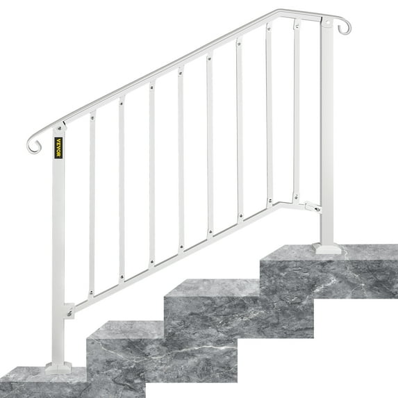 VEVOR Handrail Picket #3 Stair Railing, Adjustable Wrought Iron Handrail for 3–4 Steps, Powder-Coated Metal, Matte White, 1 Kit