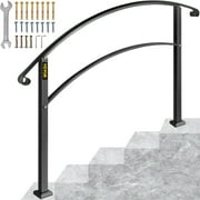 VEVORbrand Handrail for Outdoor Stairs 5-Step Wrought Iron Handrail Metal Hand Railing Iron Handrail Height adjustable, Matte Black