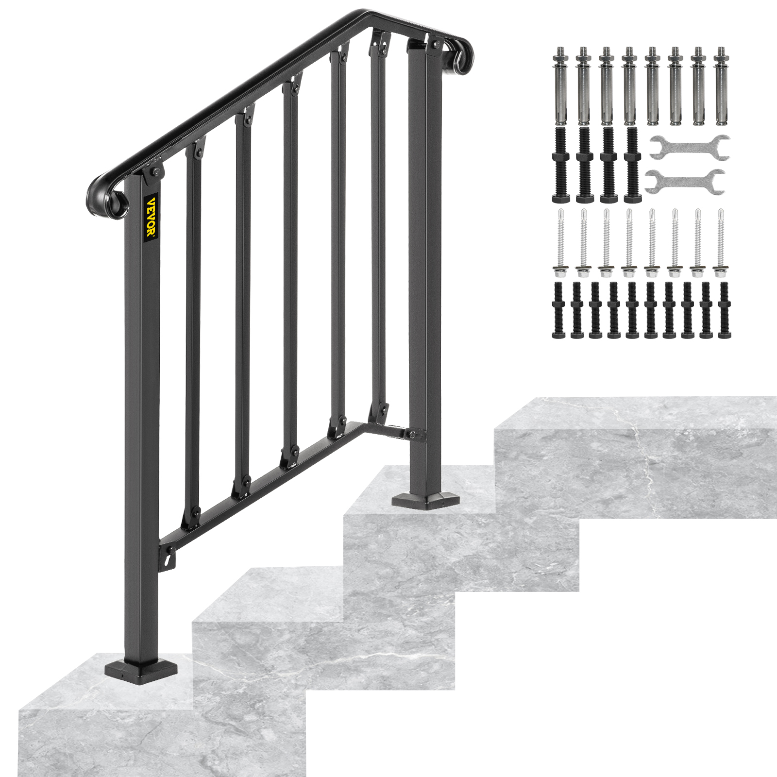 VEVORbrand Handrails for Outdoor Steps, Fit 1 or 2 Steps Outdoor Stair Railing, Arch1 Wrought