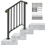 VEVORbrand Handrail for Stairs Fits 2 or 3 Steps Outdoor Wrought Iron Handrail Height adjustable Stair Railing, Matte Black