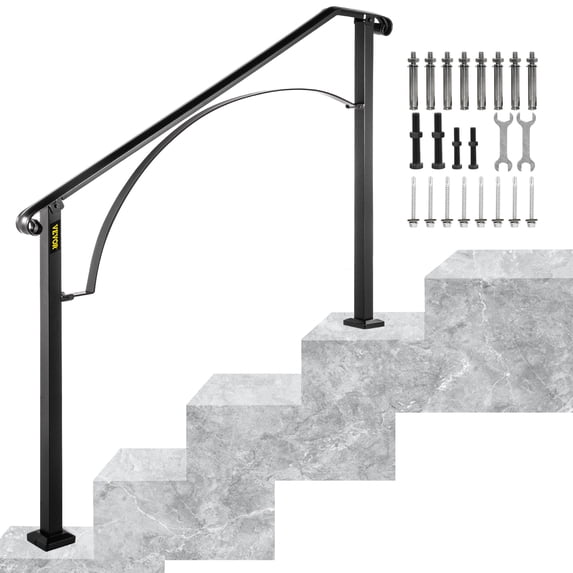 VEVOR Outdoor Stair Handrail Arch #3 Wrought Iron Adjustable Fit 3–4 Steps, Black