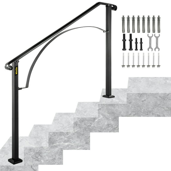 VEVOR Handrails for Outdoor Steps, Fit 4 or 5 Steps Outdoor Stair Railing, Arch#4 Wrought Iron Handrail, Height adjustable Railing, Black