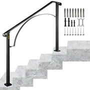 VEVORbrand Handrails for Outdoor Steps, Fit 4 or 5 Steps Outdoor Stair Railing, Arch#4 Wrought Iron Handrail, Height adjustable Railing, Black Handrails for Concrete Steps or Wooden Stairs