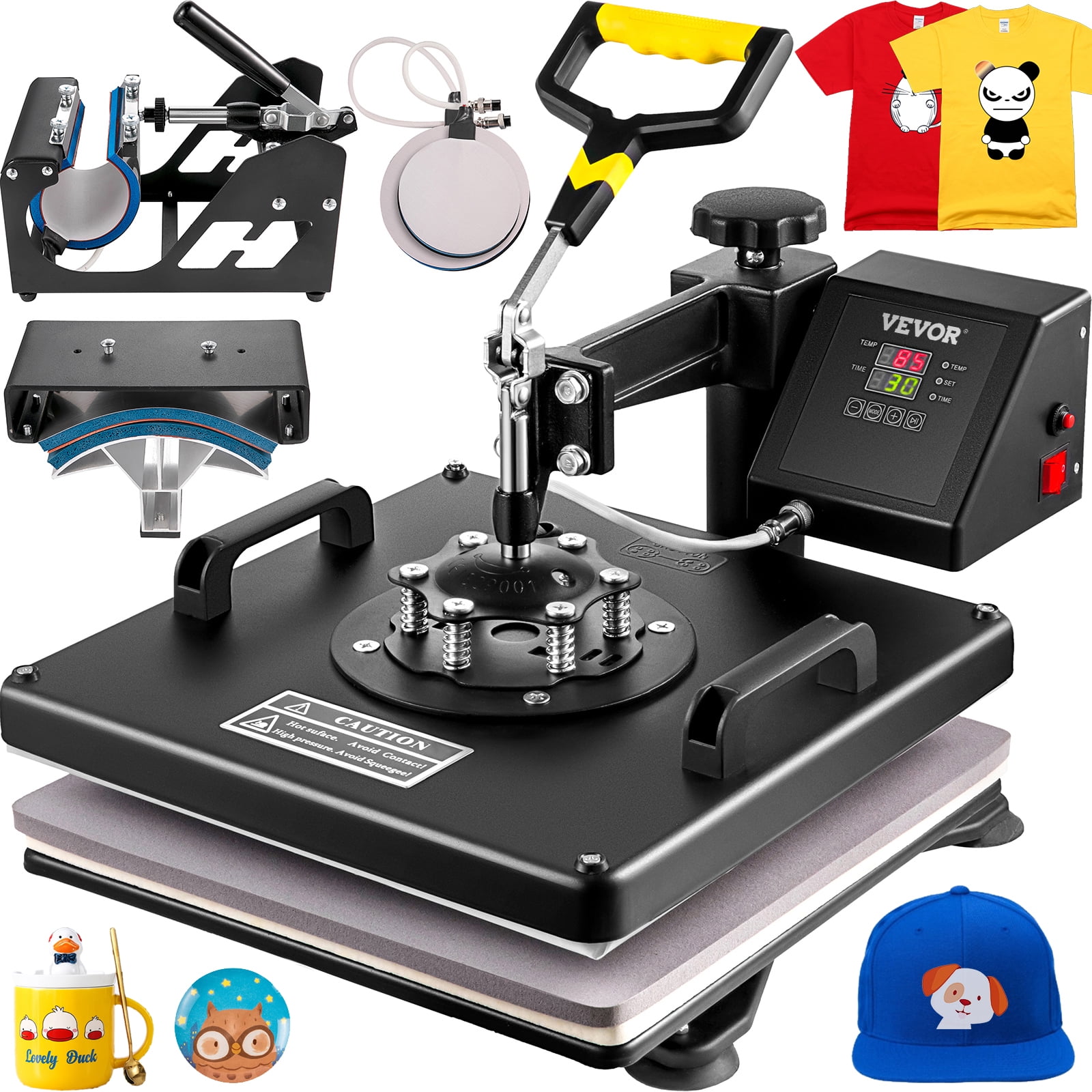  VEVOR Heat Press, Upgrade 5 in 1 Heat Press Machine for T-Shirt  Hat Cap Mug Plate Sublimation, 15x15 inch Anti-Scald Fast Swing Away  Digital Control Multifunction,Red : Arts, Crafts & Sewing