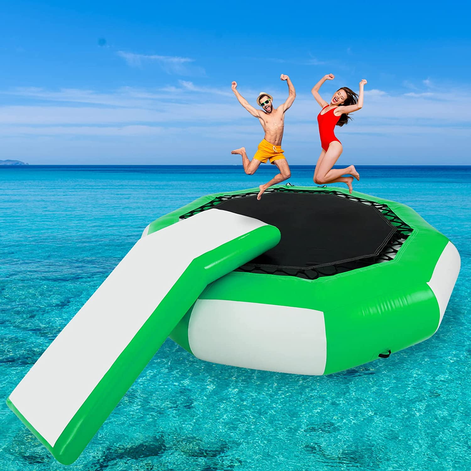 Reden Onheil Geweldig VEVORbrand Inflatable Water Trampoline 10ft , Round Inflatable Water  Bouncer with Yellow Slide and 4-Step Ladder, Water Trampoline in Green and  White for Water Sports - Walmart.com
