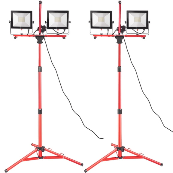 VEVORbrand LED Work Light with Stand, 2PCS 10000 Lumen Dual Head LED Work Light with 27.6"-68.1" Adjustable Tripod Stand, IP65 Waterproofed LED Outdoor Light Stand, 5000K Color Temperature