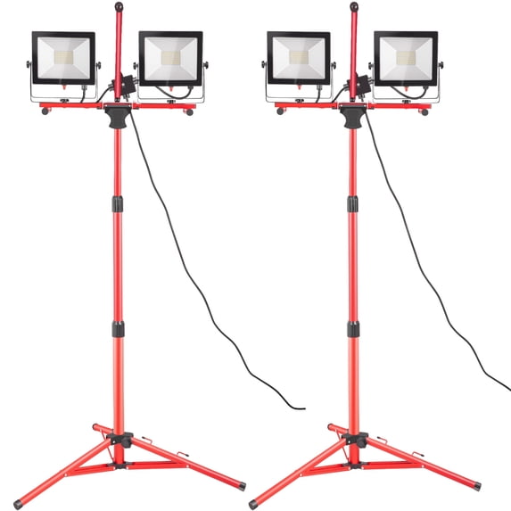 VEVORbrand LED Work Light with Stand, 2PCS 10000 Lumen Dual Head LED Work Light with 27.6"-68.1" Adjustable Tripod Stand, IP65 Waterproofed LED Outdoor Light Stand, 5000K Color Temperature