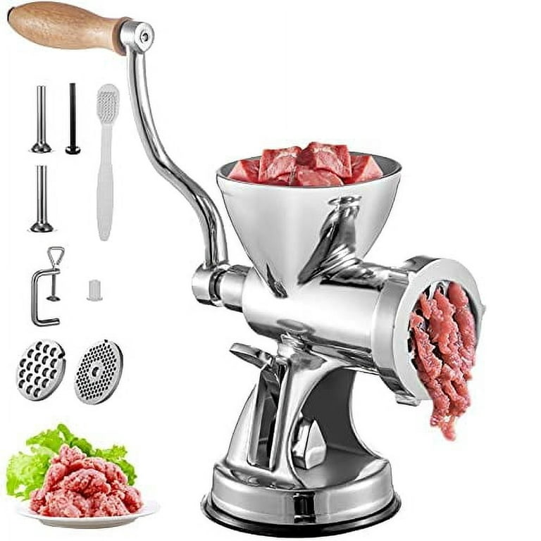 VEVOR Manual Meat Grinder All Parts Stainless Steel Hand Operated Meat Grinding Machine with Tabletop Clamp 2 Grinding Plates & Sausage Stuffer