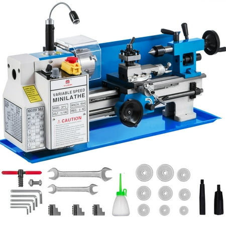 VEVORbrand Metal Lathe 7"x12",Precision Bench Top Mini Metal Lathe 550W, Metal Lathe Variable Speed 50-2500 rpm Nylon Gear With A Movable Lamp for Precision Parts Processing