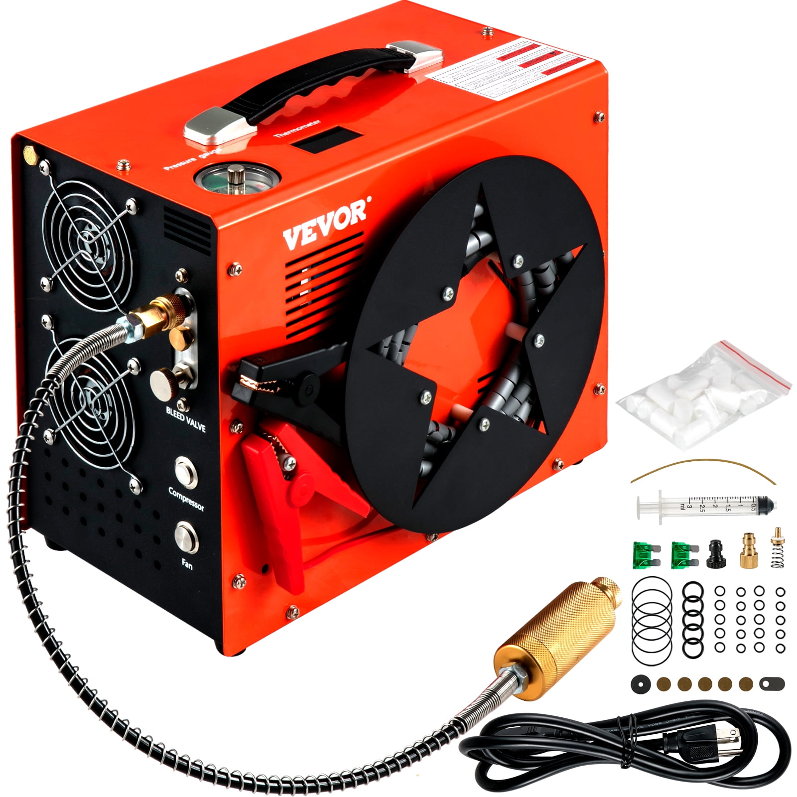 VEVOR PCP Air Compressor,4500Psi Portable PCP Compressor,12V DC 110V/220V AC PCP Airgun Compressor Auto-stop,with Built-In Adapter,Fan Cooling,Wire