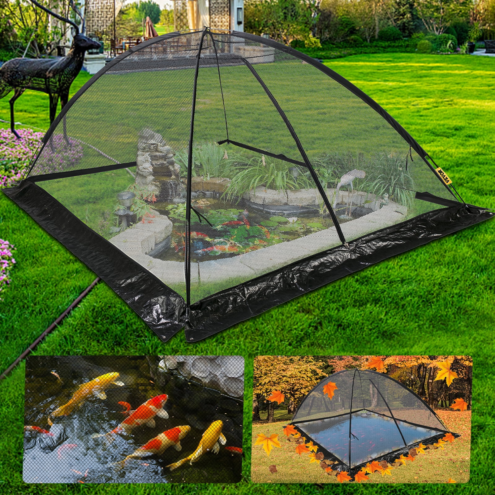 VEVORbrand Pond Cover Dome, 13x17 FT Garden Pond Net, 1/2 inch Mesh Dome  Pond Net Covers with Zipper and Wind Rope, Black Nylon Pond Netting for  Pond