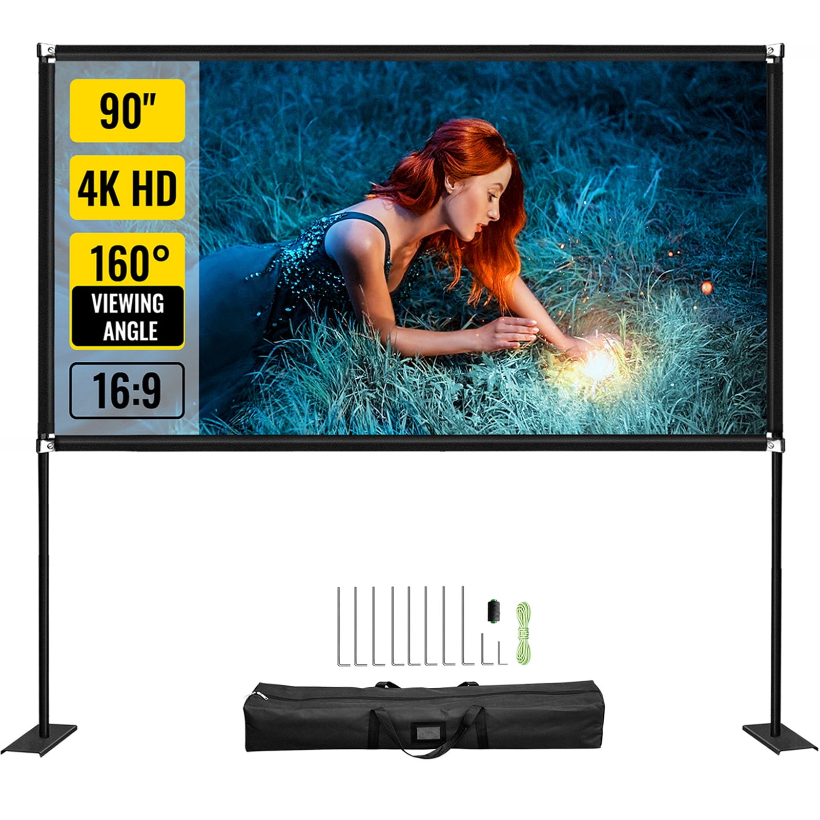 VEVORbrand Projector Screen with Stand 90 inch Portable Projector Movie ...
