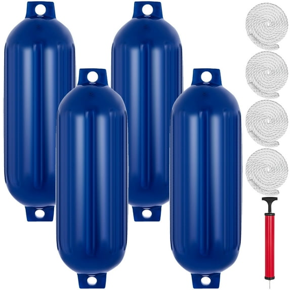 VEVORbrand Ribbed Twin Eyes Boat Fenders Bumpers Vinyl Pack of 4 and Pump to Inflate, 8.5 x 27 inches
